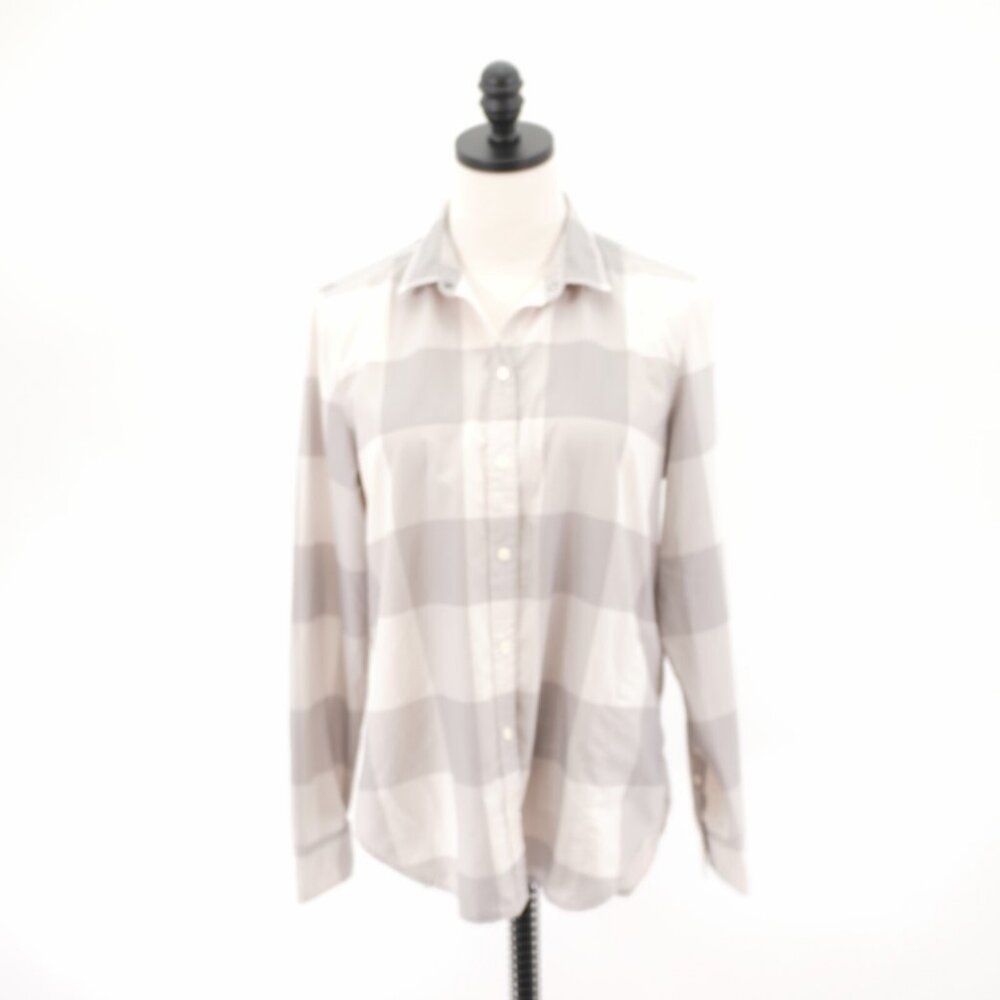 Woolrich Gray Plaid Button Snap Collared Button Front Shirt / Top Small Stretch
